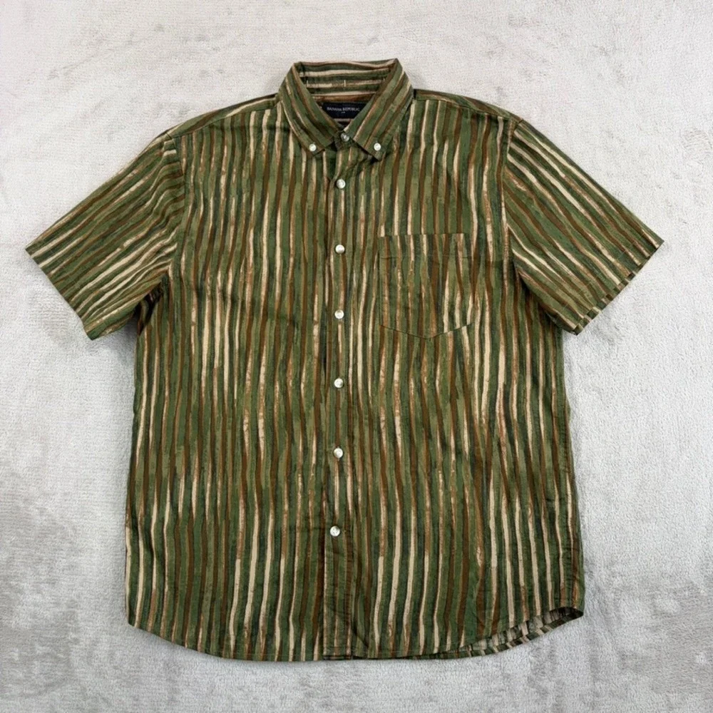 Banana Republic Slim Fit Shirt in Multi Geo Striped Organic Men Medium NWOT